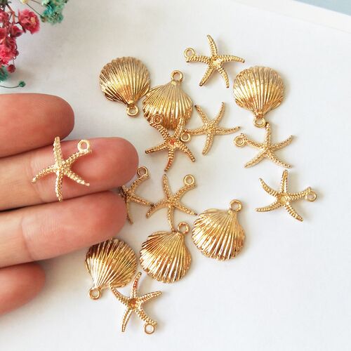 20Pcs Starfish Shell Charms Dangle Gold Color Zinc Alloy Pen
