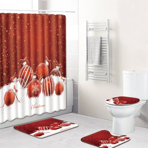 Christmas shower curtain bathroom mat set圣诞节浴帘浴室地垫