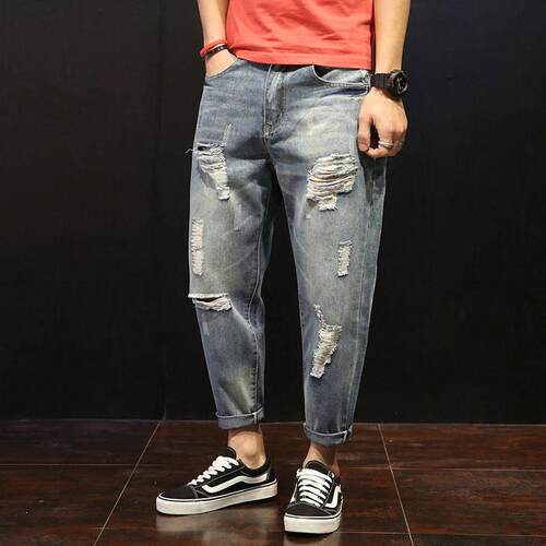 Ripped Jeans Mens Loose Large Size Harem Pants Summer Strai