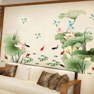 。Ink lotus can be removed wall paste living room bedroom r