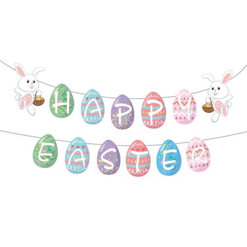 Happy Easter Banner Colorful Bunny Easter Eggs Carrot Banner