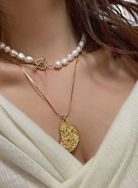 Pearl neckchain female Multi Chain Cross Angel Pendant Chain