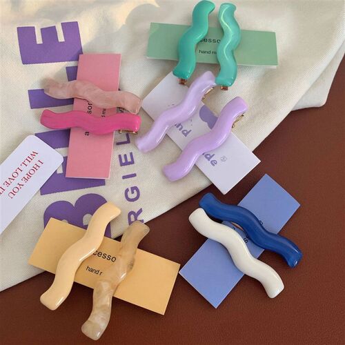 Korean Style New 2pc Candy Color Wave Hair Clips Acetate Cli