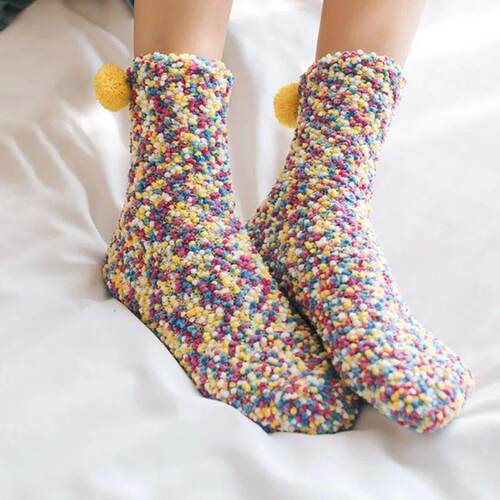 Women Candy Colors Winter Warm Fluffy Socks Casual Home Floo