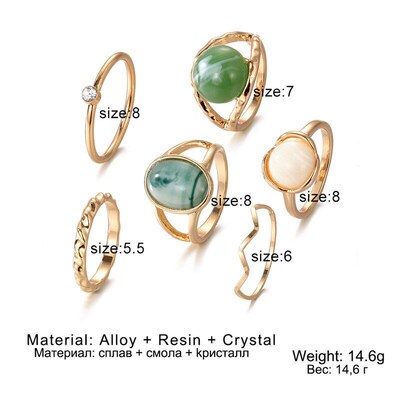Output Geometric Imitation Green Jade Articulated Ring Set 6