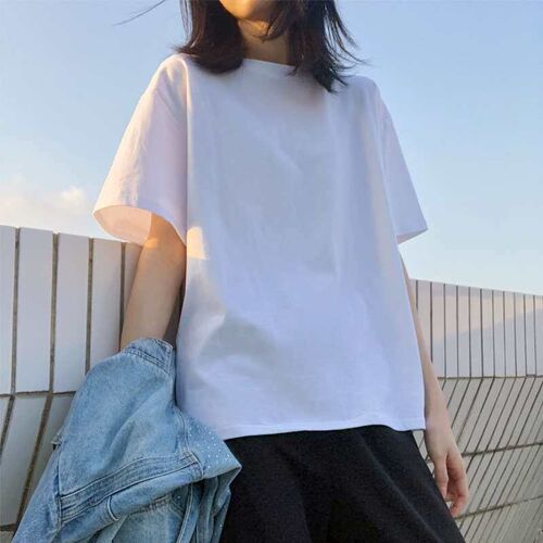 220g heavy solid color opaque cotton crew neck short sleeve