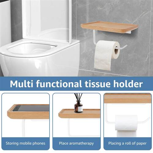 Toilet Paper Holder with Wood Shelf Wall Mount Tissue Paper