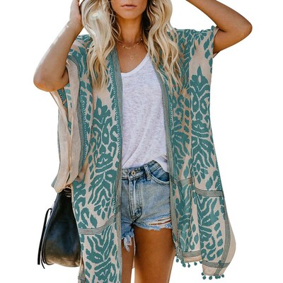 Womens Boho Printed Kimono Beach Cover Up Fashionable Summer