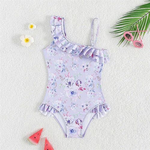 5-14Years teen Girls one-piece Swimwear Floral Print Ruffles