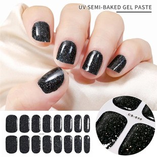 16Tips Semi-Cured Nail Art Sticker Soild Gel Wraps Adhesive