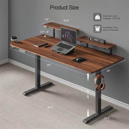 Standing Desk w/ 2 Monitor Shelves,Electric Stand Up Desk wi