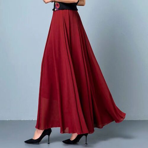 Chiffon Skirt Womens White Slimming High Waist A- Line Supe