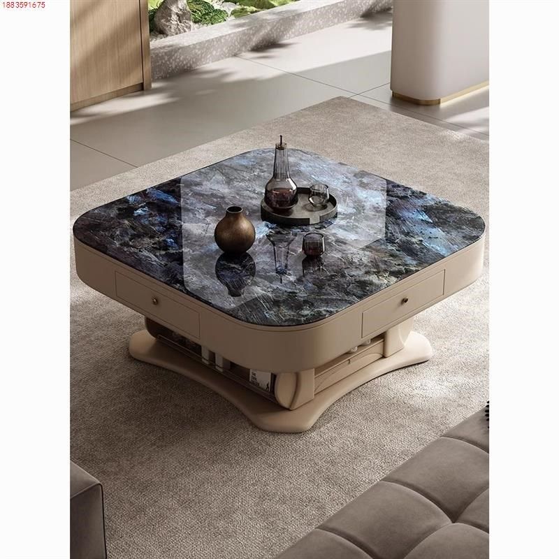 麻将桌茶几餐桌一体两用岩板升降客厅家用小户型多功能电动麻将机