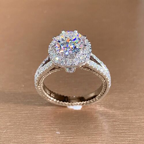 Luxurious Silver Color Metal Inlaid Boutique White Zircon Ri