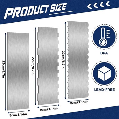 1pcs Stainless Steel Cake Scraper Double Sided Patterned Edg