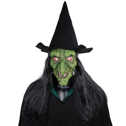 Topeng penyihir lama horor Halloween dengan topi Cosplay top