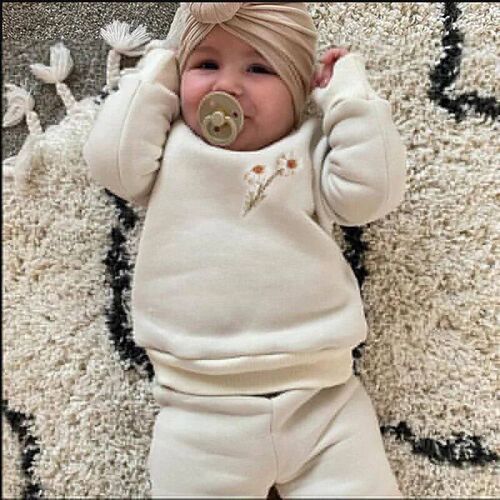 2Pcs Spring Baby Girl Boy Clothes Set Embroidery Thicken Fle