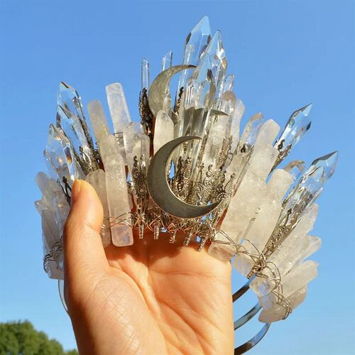 Natural White Gemstone Pure Crystal Ladies Hill Moon Crown B