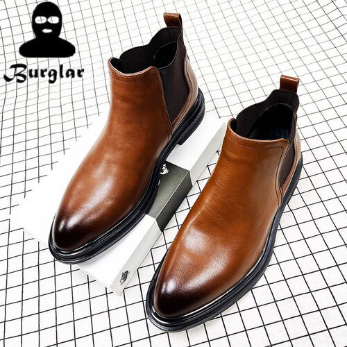 尖头切尔西靴子男 Ankle  Chelsea Boots For Men Leather Shoes