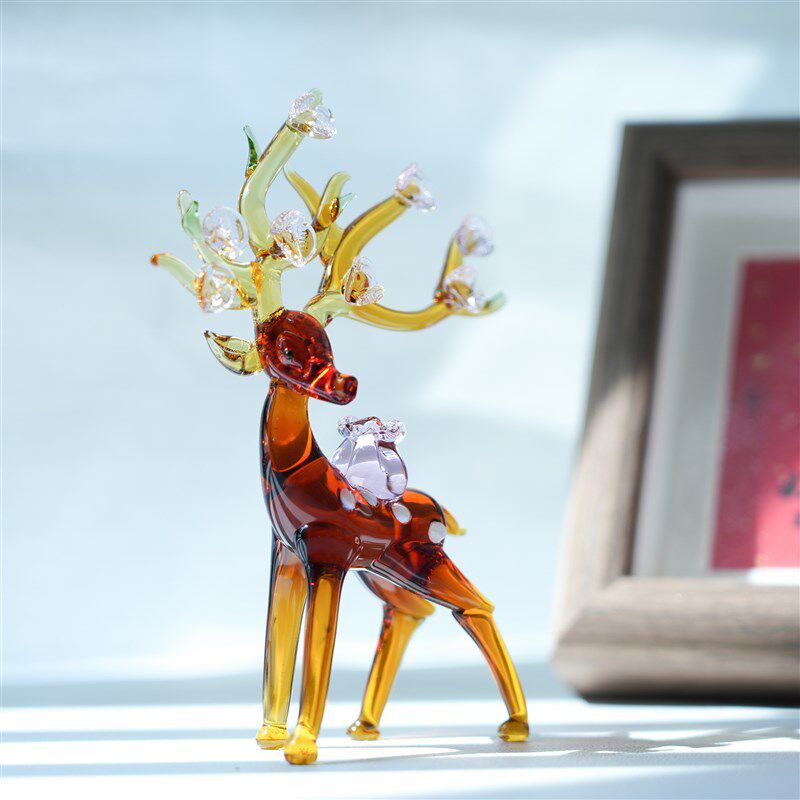 淄博琉璃手工艺品招财梅花鹿桌面摆件一路有钱家居办公书桌装饰品