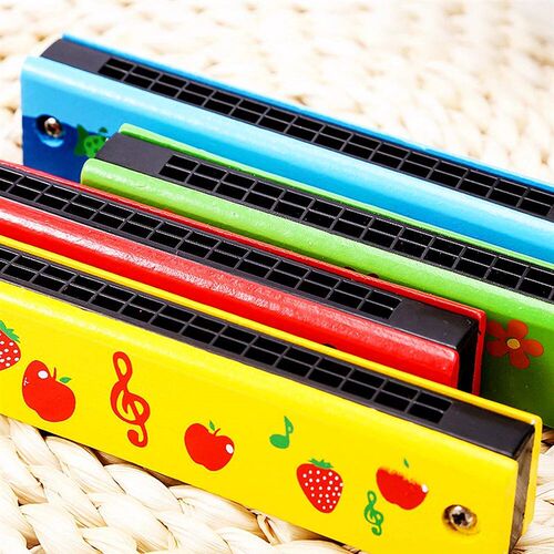 10PC Wooden 16 Hole Cartoon Pattern Harmonica Children Birth