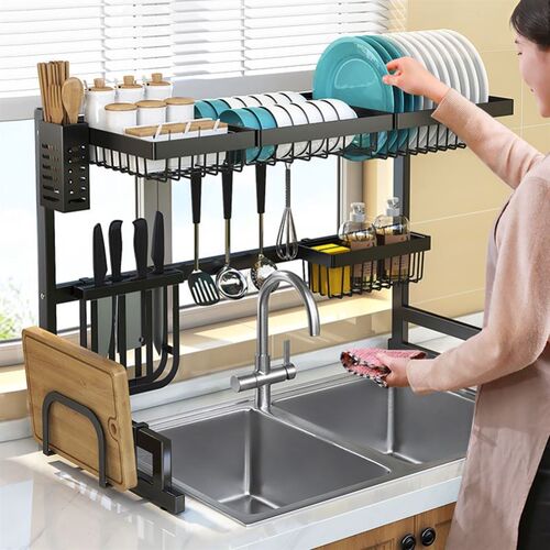 Double-layer kitchen tableware storage box dish drain rack