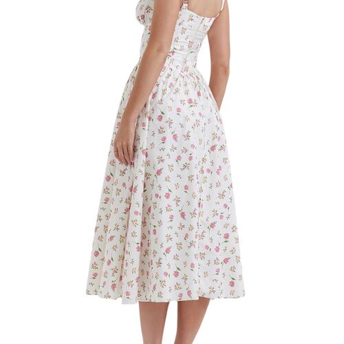 Womens Summer Midi Dress, Sleeveless Floral Print Button