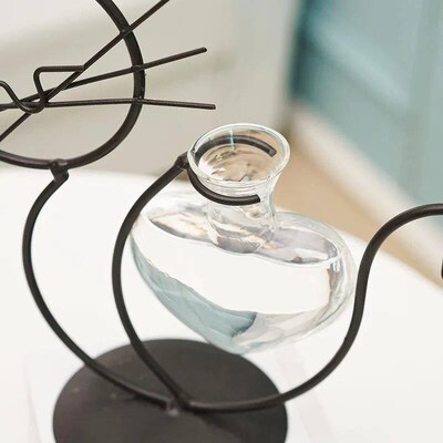 Simple Cat Iron Flower Machine Heart-Shaped Hydroponics Vase