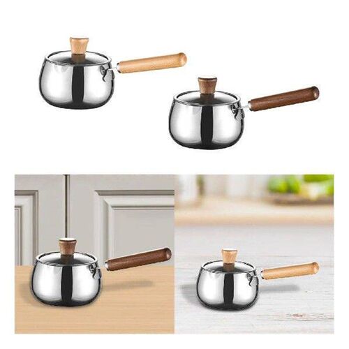 Stainless Steel Milk Pan Multipurpose Wood Handle Pot for