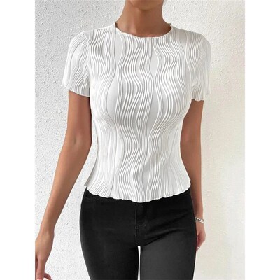 Casual Round Neck Short Sleeve Tee Top for Women Summer Spri
