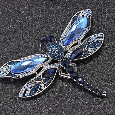 Blue Crystal Vintage Dragonfly Brooches for Women High Grade