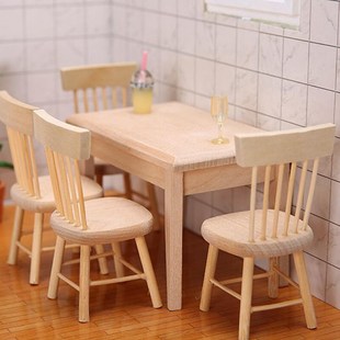 1/12 Miniature Dollhouse Furniture Wooden Dining Table Chair