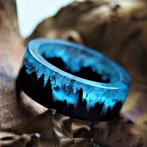 Blue Resin Rings for Women Men Wood Resin Landscape Ring Mal