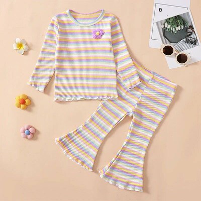 Baby Girl 2Pcs Fall Outfits Long Sleeve 3D Crochet Flower op