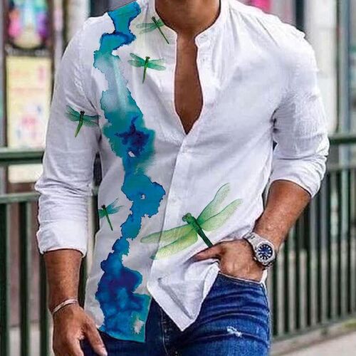 Autumn New Round Neck Cotton Linen Mens Long Sleeve Shirt M