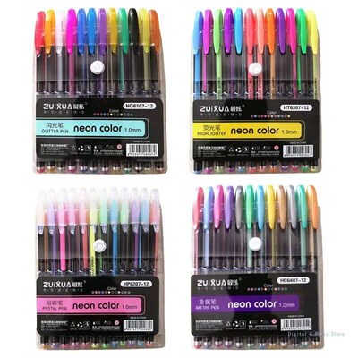 M17F 12 Colors Gel Pen Set Glitter Highlighter Pastel Pens f