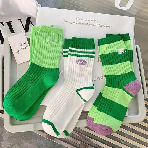 Cotton Womens Long Socks Medium Tube Korean White Breathabl