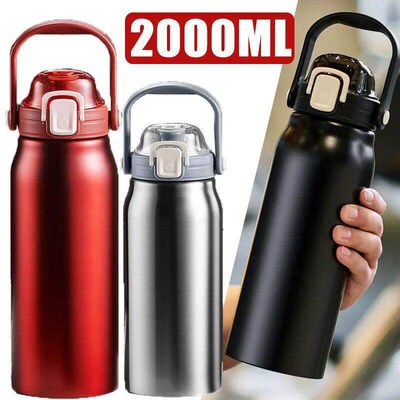 2L Tumbler Thermo Bottle Large Capacity With Straw Stainless