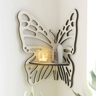 Butterfly Crystal Display Shelf Wooden Stand Corner Decorati
