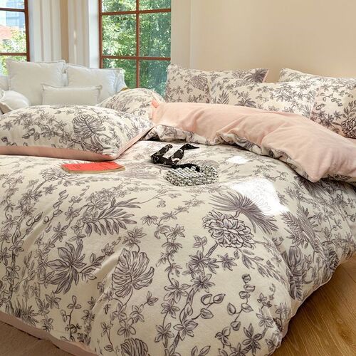 Furry bedding 4sets bed sheet blanket duvet quilt cover set