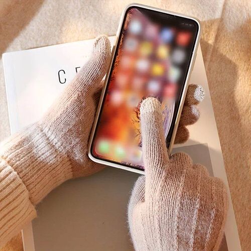 1pair Winter Warm Touch Screen Knitted Gloves For Women And