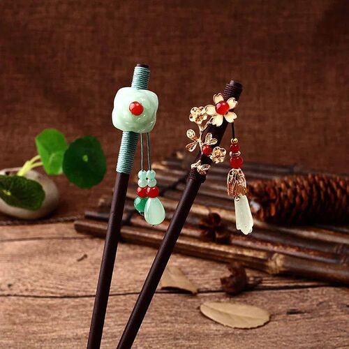 New Handmade Luxury Flower Hairpins Hair s Vintage Wood Chin