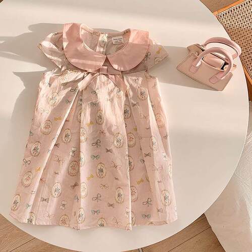 French Bow Pleated Girls Dress Summer Peter Rabbit Shortsl