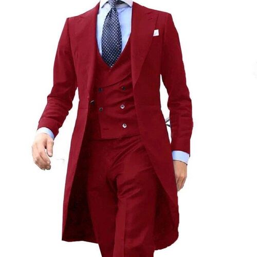 New Arrivel Long Coat Designs Chinese Red Men Suit Gentle