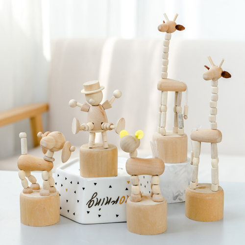 Cartoon wooden artwork movable puppet desktop figurine Ornam