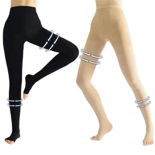 Open Toe Compression Thigh High Pantyhose 20-30mmHg Graduate