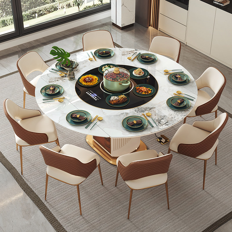 岩板餐桌方圆两用伸缩多功能暖菜电磁炉家用小户型折叠餐桌椅,住宅家具,岩板餐桌,淘宝优惠券,粉丝福利购,淘宝优惠卷