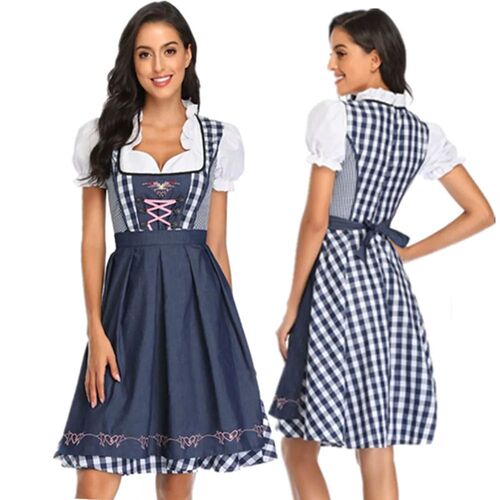 High Quality Traditional German Plaid Dirndl Dress Oktoberfe