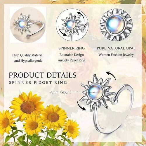 Flower Anxiety Fidget Stainless Steel Rings for Women Ringe