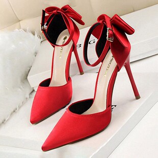 Shoes Bow Woman Pumps Silk High Heels Women Shoes Stiletto R